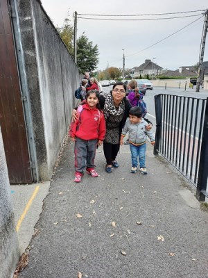 Enjoying the walk to school